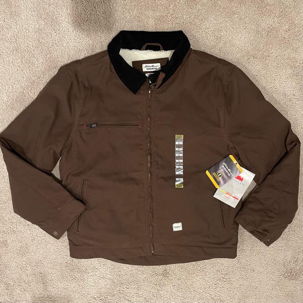 Eddie Bauer Foreman Fit Work Outdoors 3M Jacket Sherpa Lined Warm Brown Mens L